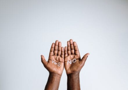 Two open hands marked Yes and No, representing consent and personal choice