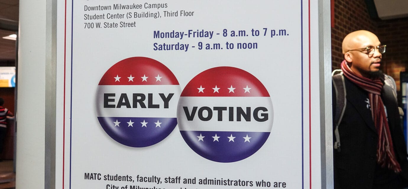 Early-voting display at Milwaukee Area Technical College in Wisconsin, October 2018.
