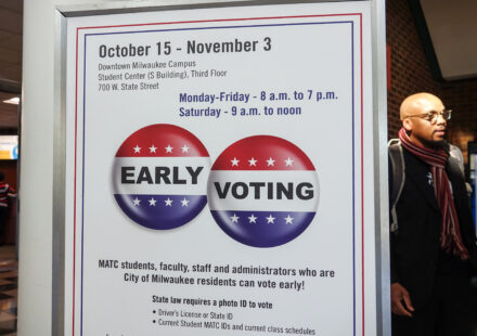Early-voting display at Milwaukee Area Technical College in Wisconsin, October 2018.